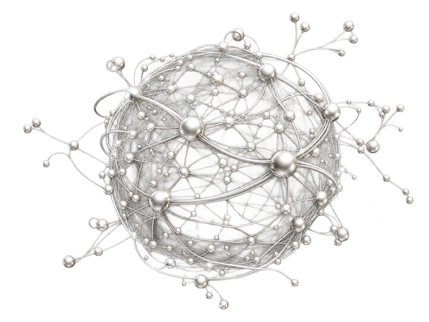 Abstract silver neural network representing interconnected AI knowledge and workflows